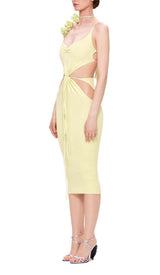 RIBBED CUT OUT MIDI DRESS IN YELLOW