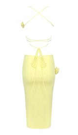 RIBBED CUT OUT MIDI DRESS IN YELLOW