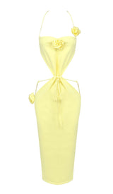 RIBBED CUT OUT MIDI DRESS IN YELLOW