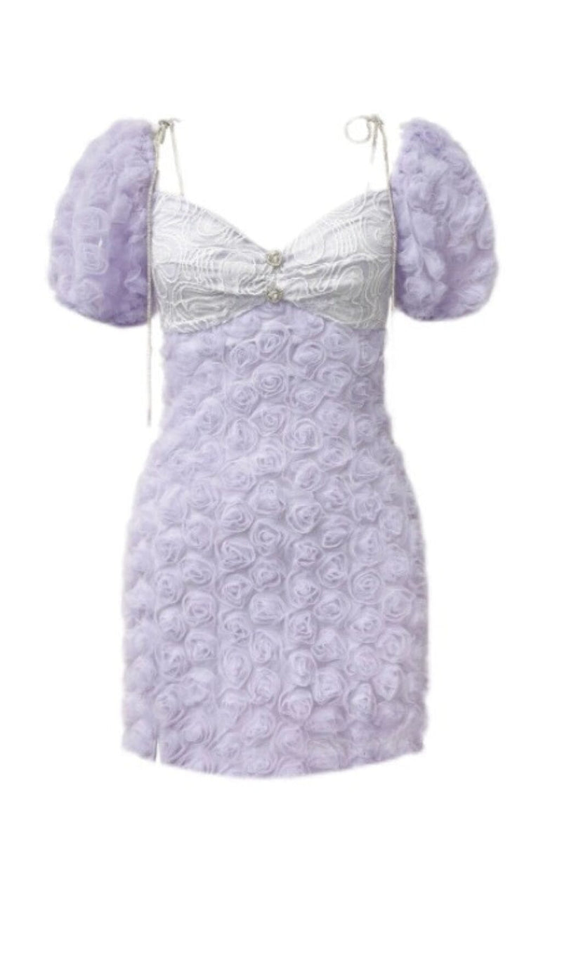 ROSE EMBELLISHED MINI DRESS IN LILAC