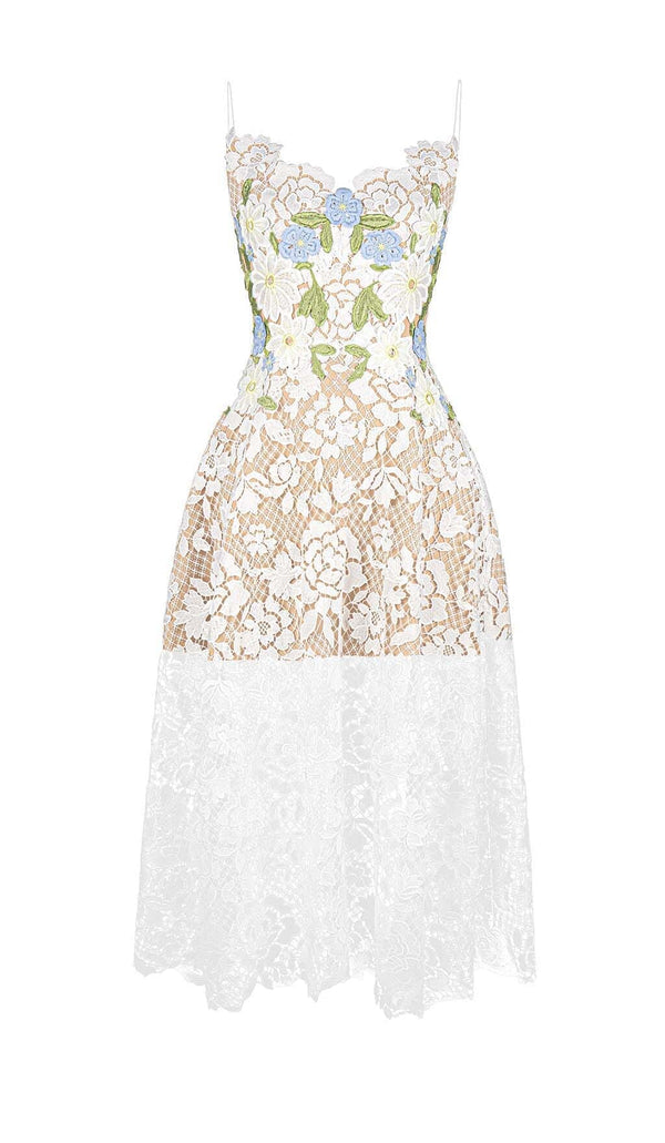 ROSES LACE A-LINE MIDI DRESS IN WHITE