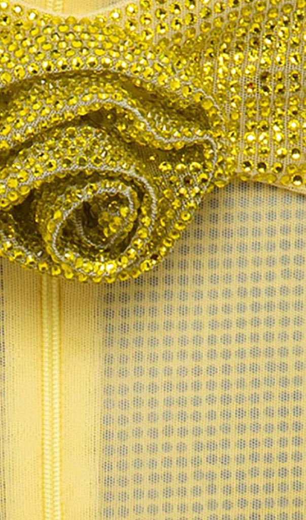 ROSETTE CUT OUT EMBELLISHED MINI DRESS IN YELLOW