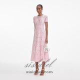 Sequin Floral Lace Midi Dress in pink