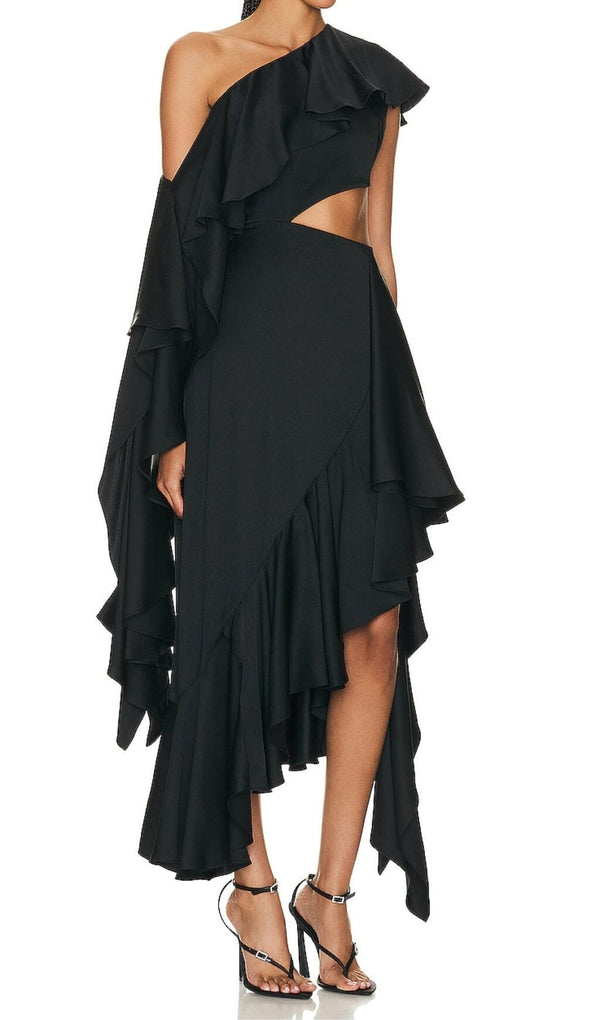 RUFFLES ASYMMETRICAL MAXI DRESS