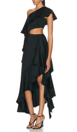 RUFFLES ASYMMETRICAL MAXI DRESS