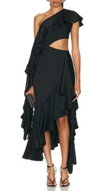 RUFFLES ASYMMETRICAL MAXI DRESS