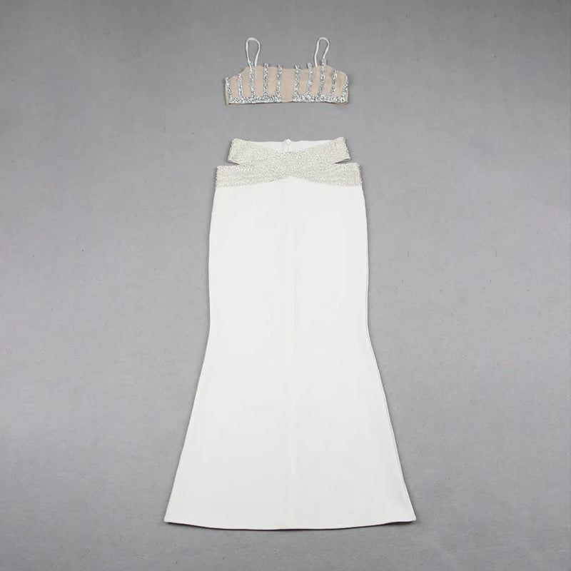 EMBELLISHED PERSPECTIVE TWO PIECE SET IN WHITE