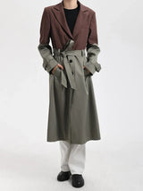 Belted Blazer Trench Coat in Brown Gray