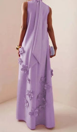 ANNONA PURPLE FLOWER EMBELLISHED MAXI DRESS