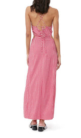 SEERSUCKER PLUNGE MAXI DRESS IN PINK