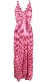 SEERSUCKER PLUNGE MAXI DRESS IN PINK