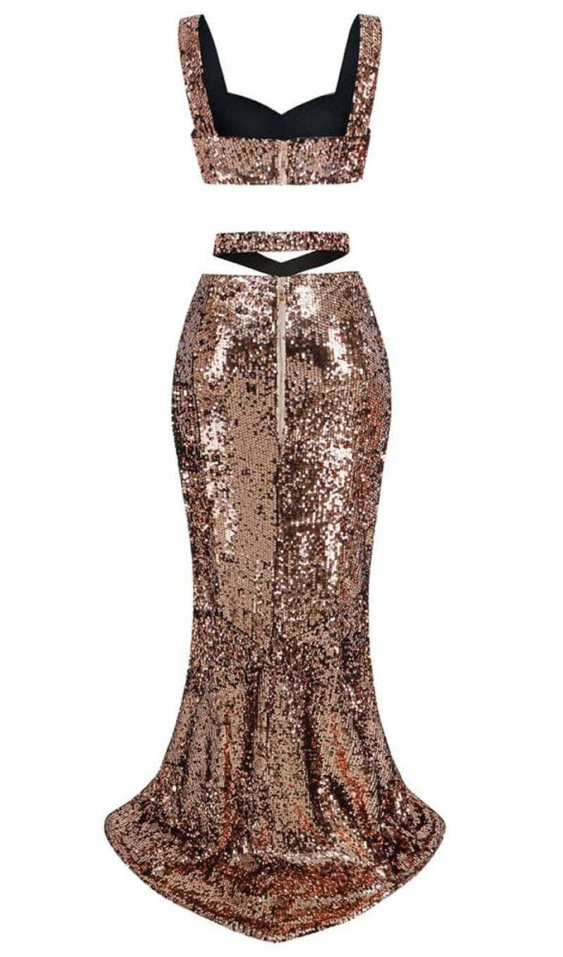 SEQUIN CLEOPATRA TWO PIECE SUIT IN METALLIC