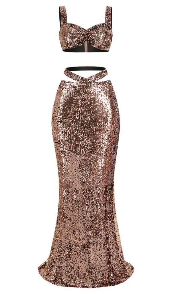 SEQUIN CLEOPATRA TWO PIECE SUIT IN METALLIC