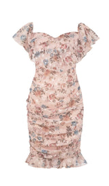 PRINTED FLOWER MIDI DRESS IN PINK