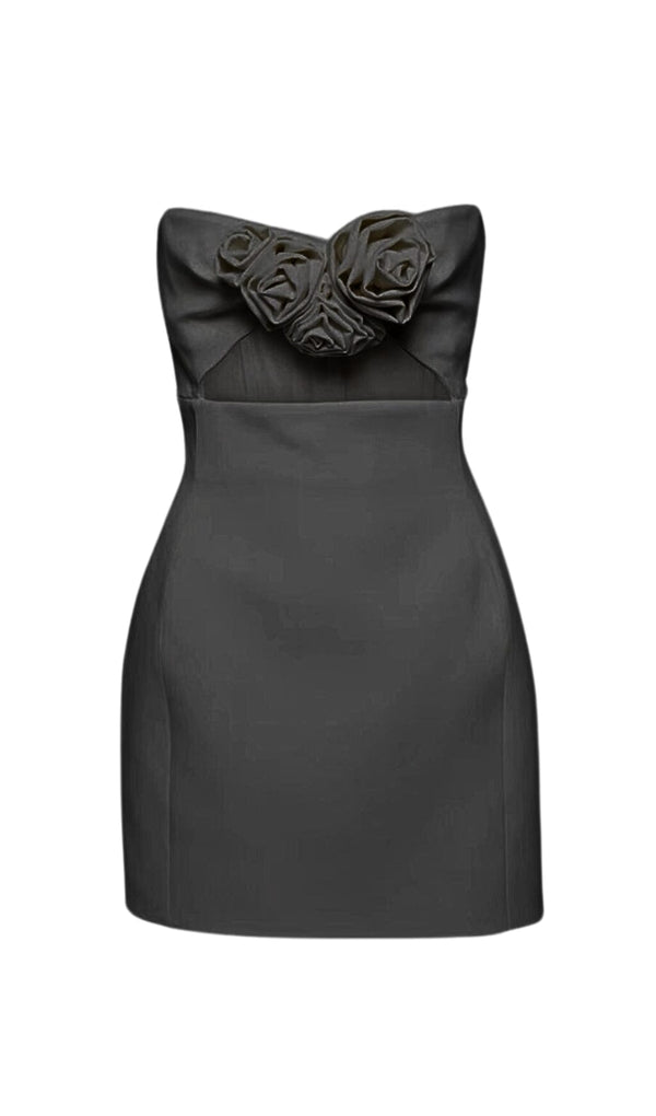 STRAPLESS CUTOUT MINI DRESS IN BLACK