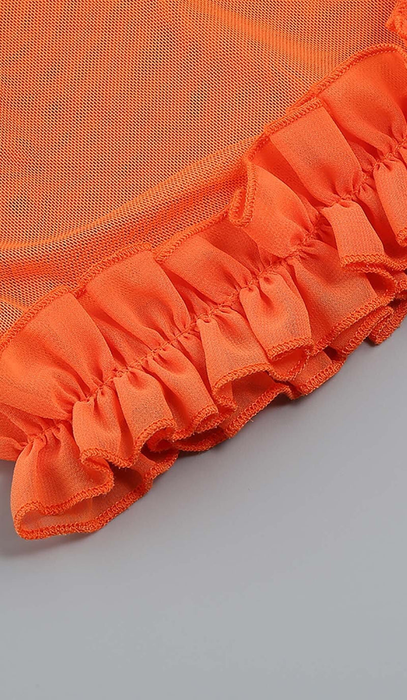 SHEER RUFFLED MAXI DRESS IN ORANGE