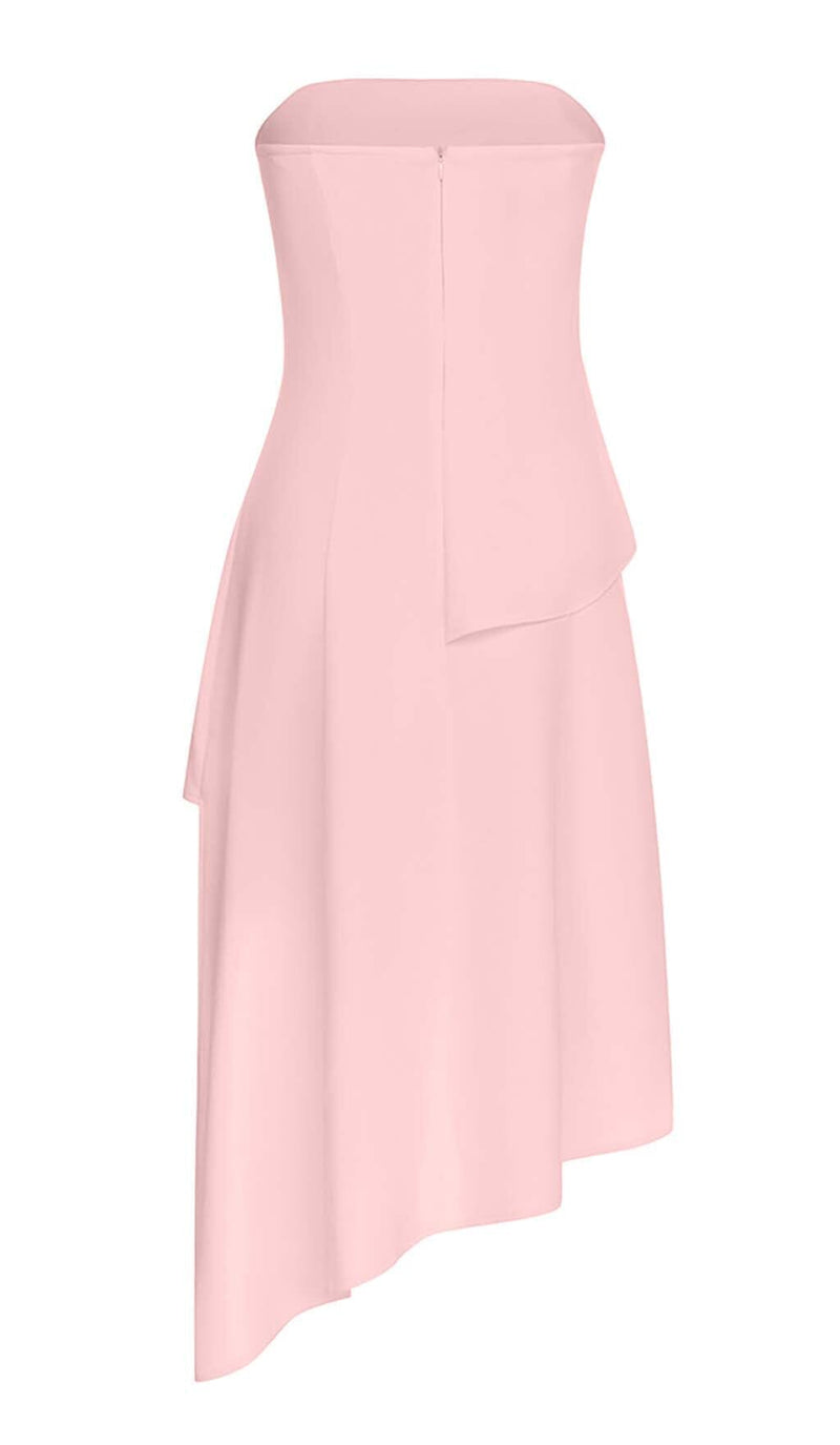 SLEEVELESS BANDEAU HIGH-LOW DRESS IN PINK