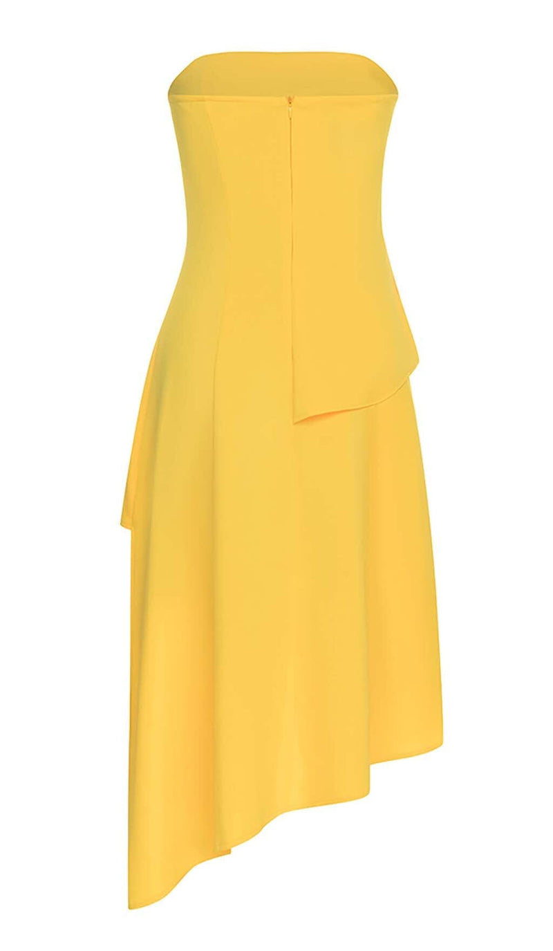 SLEEVELESS BANDEAU HIGH-LOW DRESS IN YELLOW