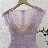 SLEEVELESS LACE A-LINE MINI DRESS IN LILAC