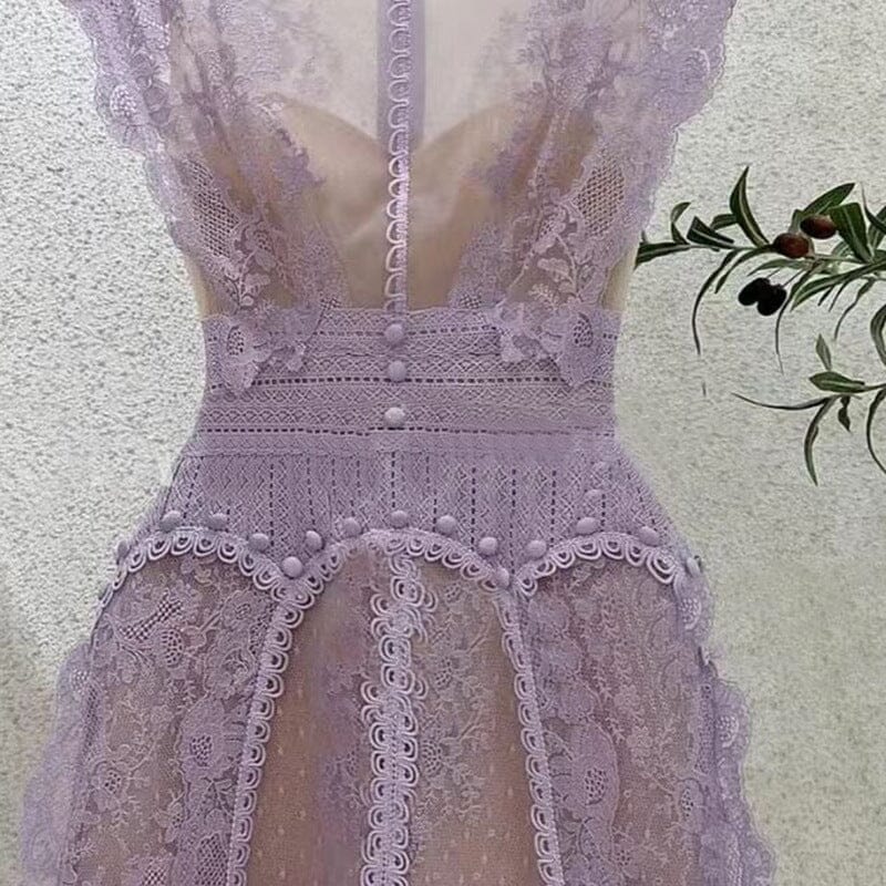 SLEEVELESS LACE A-LINE MINI DRESS IN LILAC