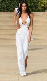 SLEEVELESS RHINESTONED STRAPS MAXI DRESS IN WHITE