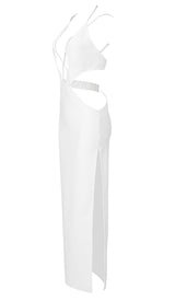 SLEEVELESS RHINESTONED STRAPS MAXI DRESS IN WHITE