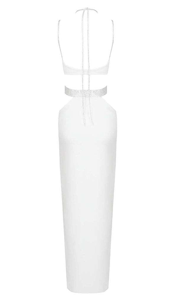SLEEVELESS RHINESTONED STRAPS MAXI DRESS IN WHITE