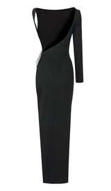 SLIT OPEN BOW BELTED MAXI DRESS IN BLACK