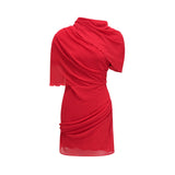 CLARABELLE RUCHED DRAPED MINI DRESS IN RED