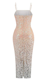 SPAGHETTI STRAP SEQUIN MIDI DRESS IN OMBRE PINK