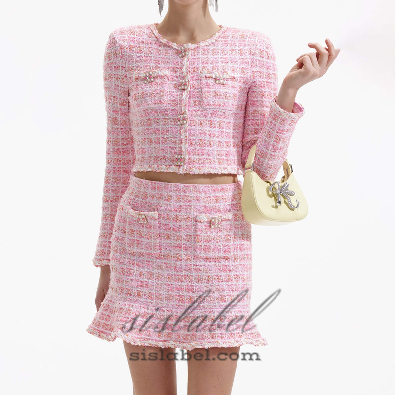 Pink Check Knit Skirt