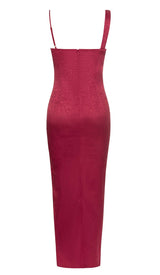 STRAP SATIN MAXI DRESS IN RUBY RED