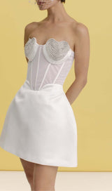 STRAPLESS HEART BUSTIER MINI DRESS IN WHITE