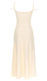 STRUCTURED CORSET FLOUNCED MIDI DRESS IN IVORY