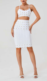 STUDDED STRAP SLEEVELESS TWO PIECE SET IN WHITE