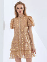 polka Dot Layered Print Mini Dress in kahki