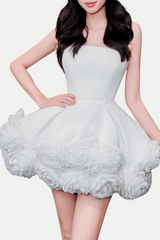 Sebast Flower Strapless Velvet Mini Dress in White