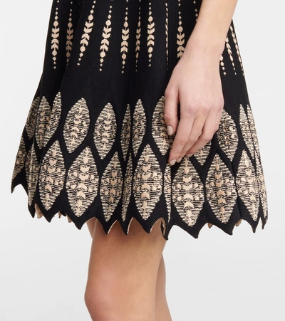 ELEANORE BLACK GEOMETRIC JACQUARD FLARE MINI DRESS