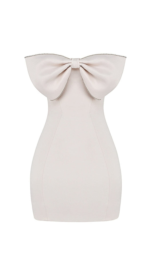 IVORY SATIN CRYSTAL EMBELLISHED BOW DRESS