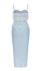 TASSEL BANDAGE MIDI DRESS IN LIGHT BLUE