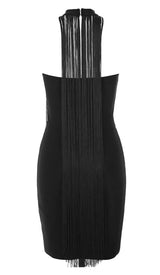 TASSEL HALTER BANDAGE MIDI DRESS IN BALCK