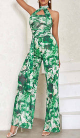 TIE FRONT HALTER NECK BACKLESS JUMPSUIT IN GREEN