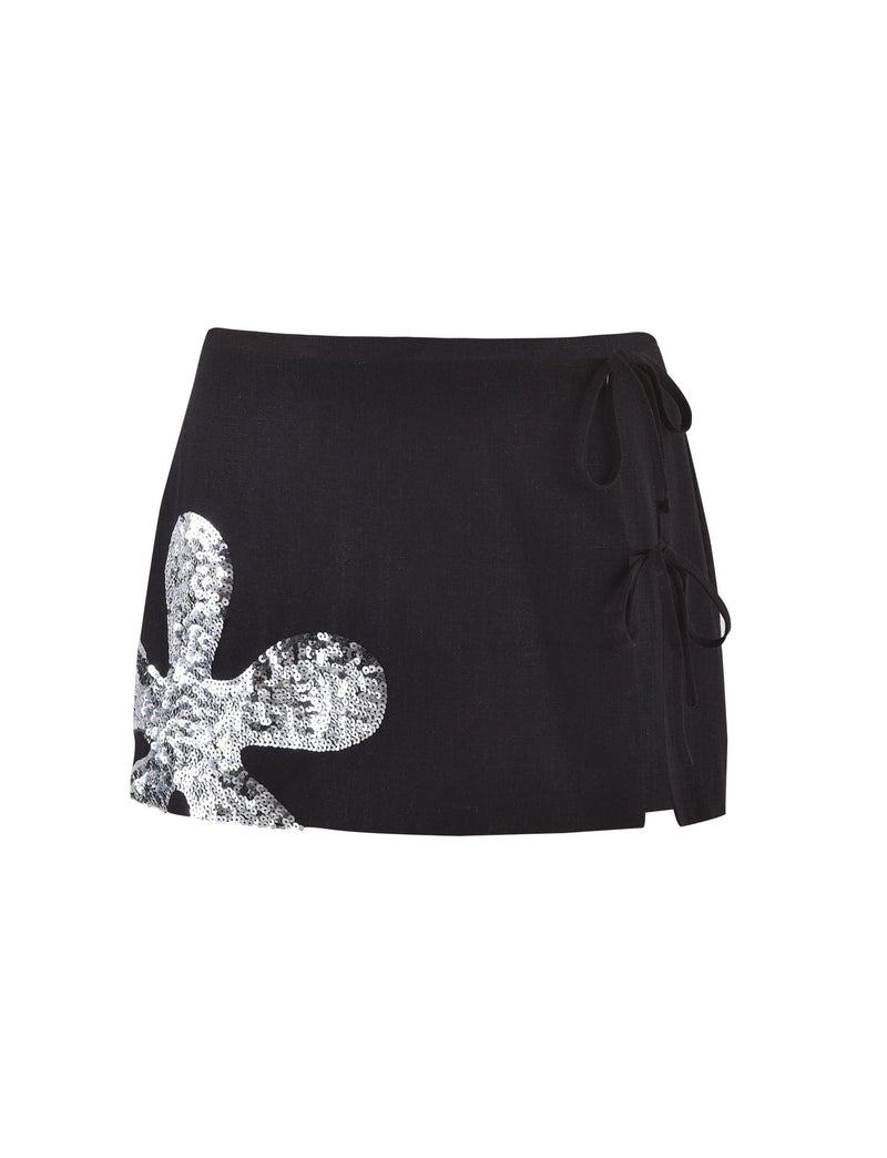 SEQUIN FLOWER SHAPE SKIRT SET IN BLACK