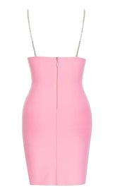 V-NECK CRYSTAL STRAP MINI DRESS IN PINK