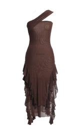 ASYMMETRIC SEE THROUGH RUFFLE DRESS