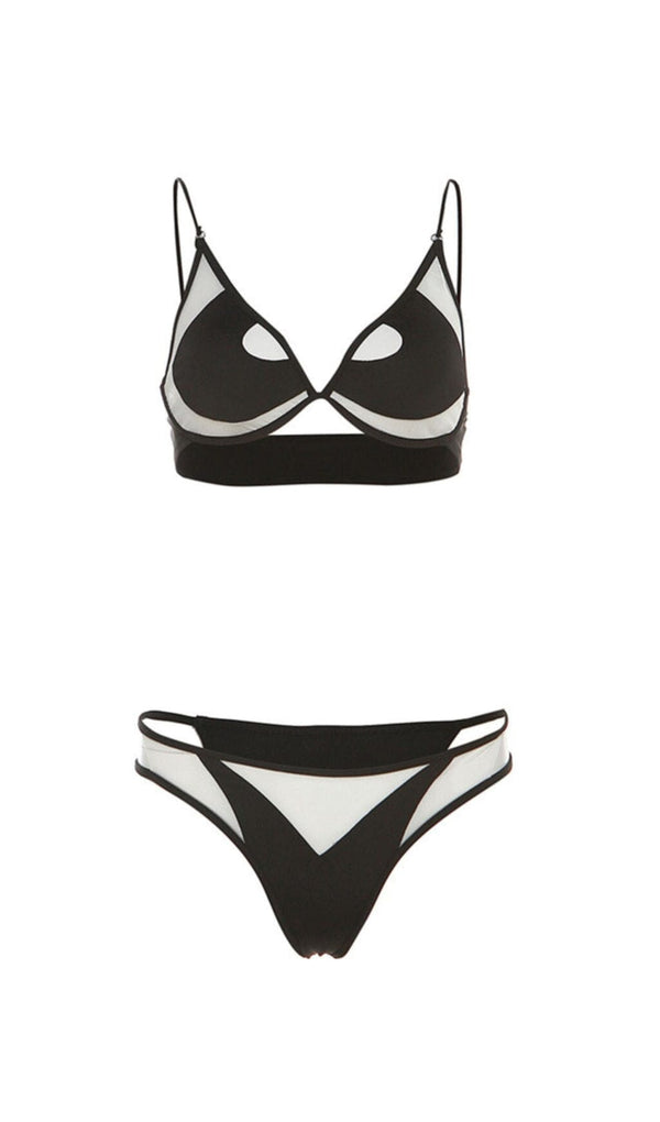 MESH CUOUT BIKINI TWO PIECE SET IN BLACK