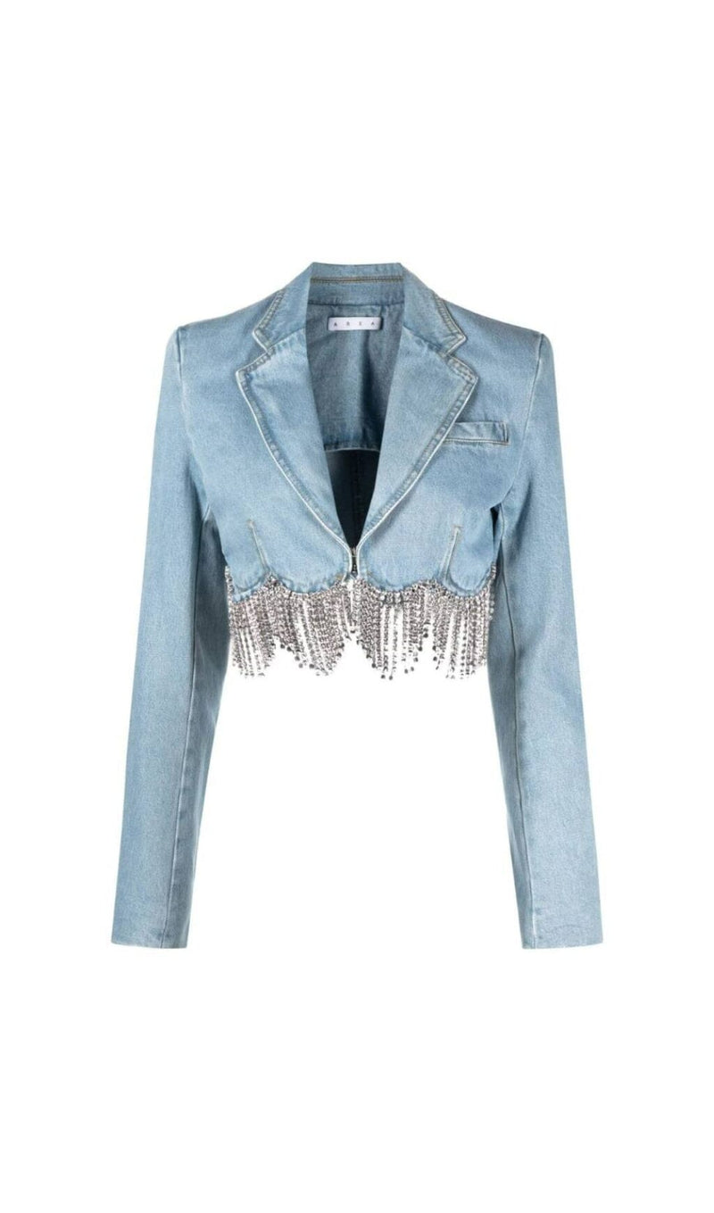 DENIM CHAIN FRINGE BLAZER