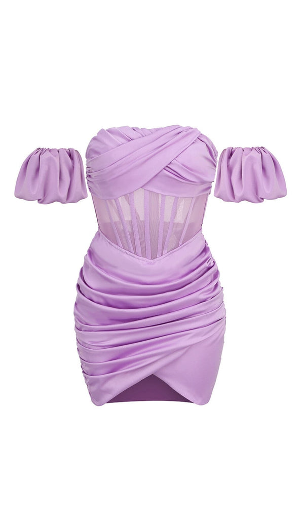 CORSET SATIN MINI DRESS IN PURPLE