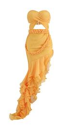 RUFFLE THIGH SLIT MAXI DRESS IN LIGHT ORANGE