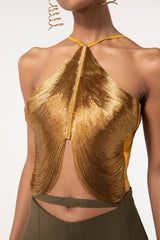 Veroty Halter Fringe Top - Gold